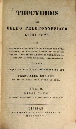 Thucydidis de bello Peloponnesiaco libri octo : accessit topographia Syracusarum aeri incisa. 2, Libri V - VIII