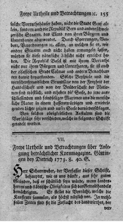 Freye Urtheile und Betrachtungen über Anlegung beträchtlicher Kornmagazine.