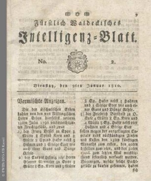 No. 2, Dienstag, den 9ten Januar 1810