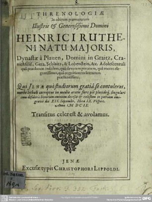 Threnologiae in obitum Heinrici Rutheni natu majoris