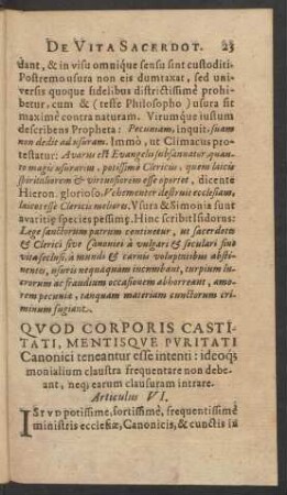 Quod Corporis Castitati, Mentisque Puritati Canonici teneantur ...
