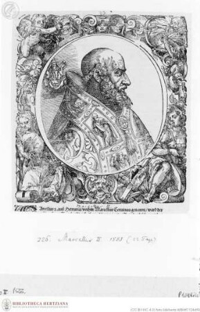 Illustrationen aus Jobin, Bernhard, Accuratae Effigies Pontificum Maximorum (...). Straßburg 1573, Marcellus II., Papst, Porträt
