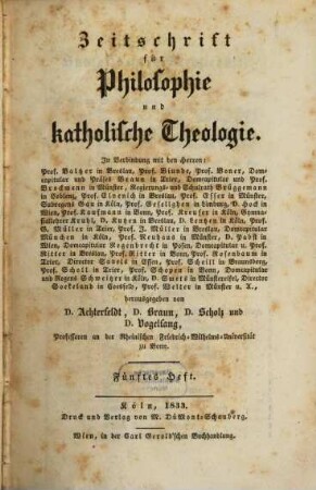Zeitschrift für Philosophie und katholische Theologie. 5/6, 5/6. 1833