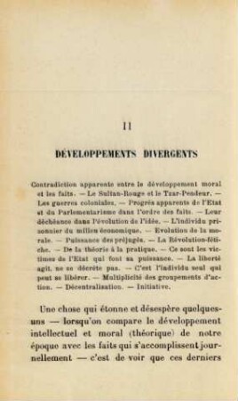 II Développements Divergents