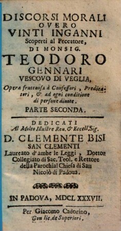 Discorsi Morali Overo Qvaranta Inganni Scoperti al Peccatore, 2