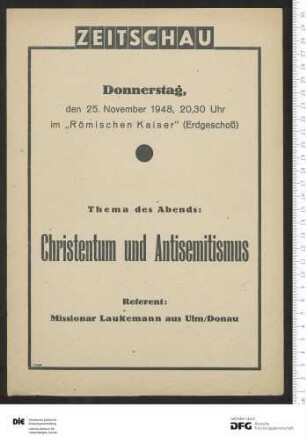 Ankündigung einer einzelnen Veranstaltung 1948
