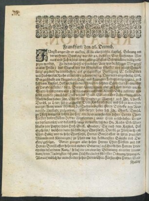 Franckfurt / den 26. Decemb.