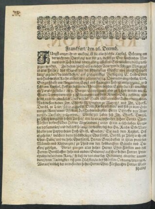 Franckfurt / den 26. Decemb.