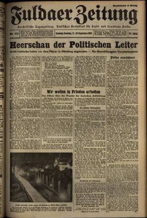 Erste Ausgabe vom Samstag, den 12. September 1936.