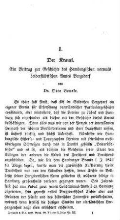 Der Krauel, ein Beitrag zur Geschichte des Hamburgischen vormals beiderstädtischen Amtes Bergedorf