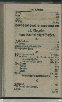 II. Register derer denckwürdigen Sachen