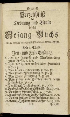 Verzeichniß der Ordnung und Titulu dieses Gesang-Buchs.