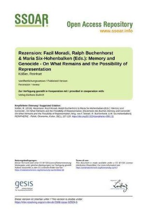 Rezension: Fazil Moradi, Ralph Buchenhorst & Maria Six-Hohenbalken (Eds.): Memory and Genocide - On What Remains and the Possibility of Representation