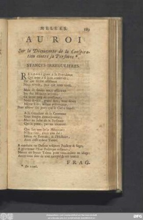 Au Roi Sur la Découverte de la Conspiration contre sa Personne. Stances Irregulieres.
