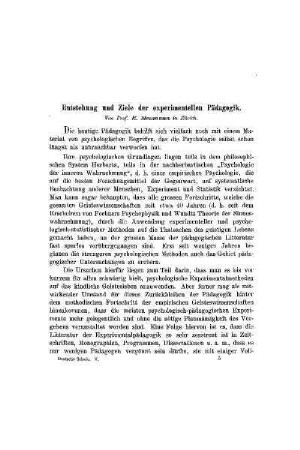Entstehung und Ziele der experimentellen Pädagogik