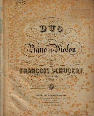 Duo : (en La) ; pour piano et violon ; oeuv. 162