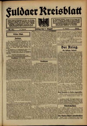 Erste Ausgabe vom Freitag, den 07. August 1914.