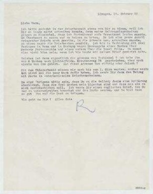 Brief von Raoul Hausmann an Vera Hausmann. Limoges