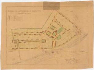 Kriegerheim Mustersiedlung Bissingheim, Hohenlychen: Lageplan mit Block- und Parzelleneinteilung 1:2000 (Lichtpause von Inv. Nr. 20774)