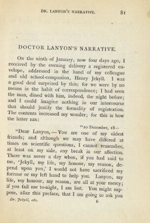 Doctor Lanyon's narrative