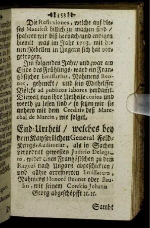 End-Urtheil / welches bey dem Kayserlichen General-Feld-Kriegs-Auditoriat ...