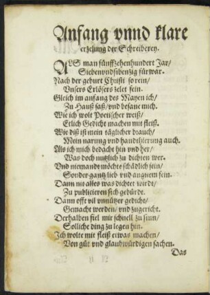 Anfang und klare erzelung der Schreiberey.