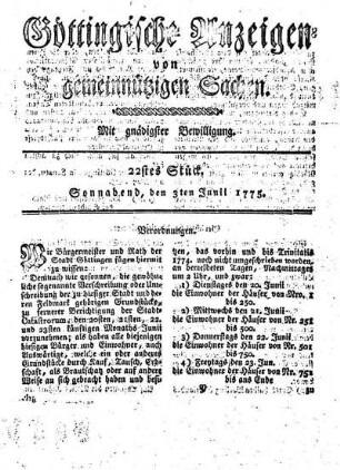 22stes Stück. Sonnabend, den 3ten Junii 1775.