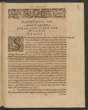 Disputatio VIII. Authore et Respondente Johan Christoph Cob. ...