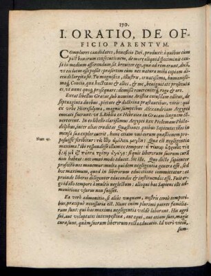 I. Oratio, De Officio Parentum.