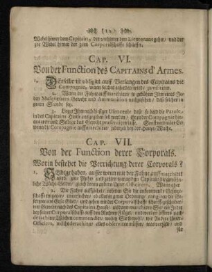 Cap. VI. Von der Function des Capitains d'Armes.