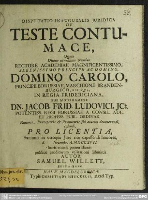 Disputatio Inauguralis Iuridica De Teste Contumace