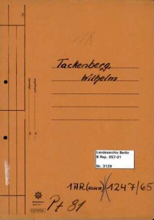 Personenheft Wilhelm Tackenberg (*26.10.1902), Kriminalsekretär