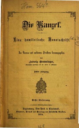 Die Kanzel : eine homiletische Monatschrift. 8. 1874