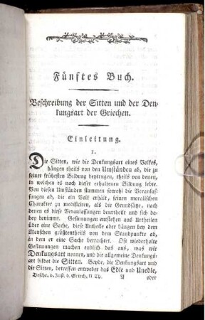 Fünftes Buch. Beschreibung der Sitten und der Denkungsart der Griechen