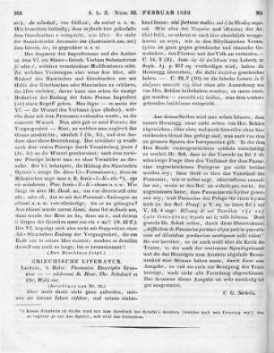 Pausanias : Pausaniae descriptio Graeciae. Ad codd. mss. Parisinorum... apparatu critico, interpretatione Latina et indicibus. Instruxerunt I. H. C. Schubart et C. Walz. Vol. 1-2. Leipzig: Hahn 1838 (Beschluss von Nr. 32.)
