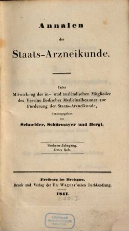 Annalen der Staatsarzneikunde. 6. 1841