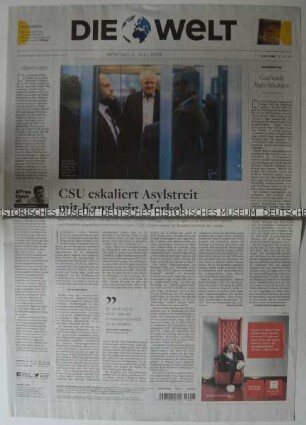 Tageszeitung "Die Welt" mit Titel zur Regierungskrise in Deutschland
