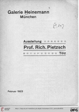 Ausstellung Prof. Rich. Pietzsch, Tölz : Februar 1923