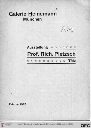 Ausstellung Prof. Rich. Pietzsch, Tölz : Februar 1923