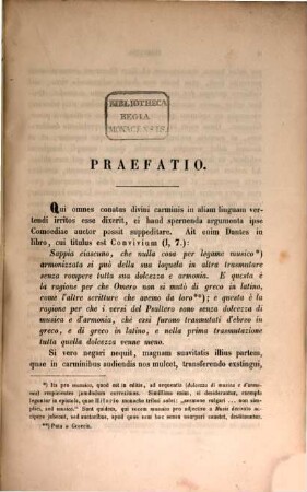 Praefatio ad versionem latinam Div. Com. abbatis dalla Piazza : (Dante.)