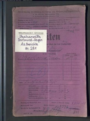 Landfriedensbruch (Plünderungen usw. in Hamm am 3.- 4.7.1919) Karkossa, Anton