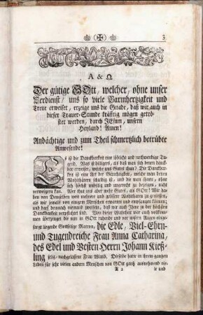 Α & Ω [...] Andächtige und zum Theil schmertzlich betrübte Anwesende!