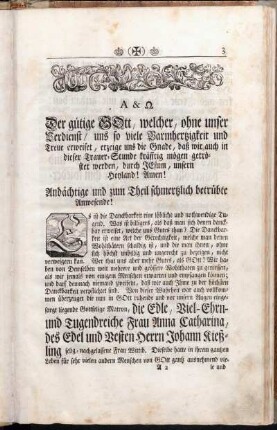 Α & Ω [...] Andächtige und zum Theil schmertzlich betrübte Anwesende!