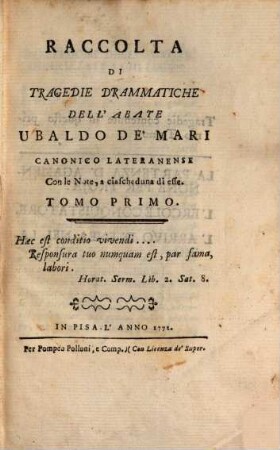 Raccolta Di Tragedie Drammatiche, 1