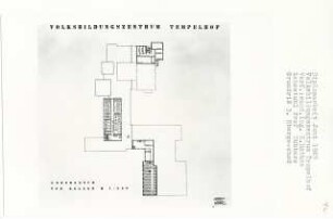 Volksbildungszentrum, Berlin-Tempelhof (Diplomarbeit bei Kurt Dübbers): Grundriss Kellergeschoss und 3. Obergeschoss 1:200