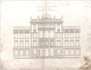Neureuther, Gottfried von; München; Königlich - Bayerische Polytechnische Schule (TU) - Hauptgebäude - Haupteingang im Mittelrisalit (Aufriss)