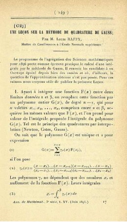 Une leçon sur la méthode de quadrature de Gauss.