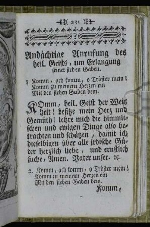 Andächtige Anrufung des heil. Geists, um Erlangung seiner sieben Gaben.