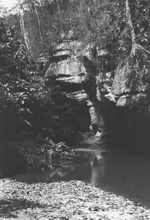 Aus der Mavudji-Enge : Dschungellandschaft mit Felsen und Gewässer