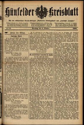 Erste Ausgabe vom Dienstag, den 04. Oktober 1898.